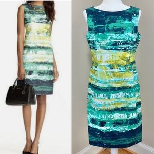 Lafayette 148 (8) Faith Sleeveless Cotton Midi Shift Green Contemporary Dress